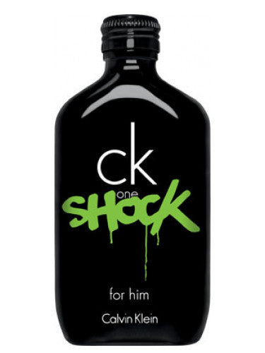 CK One Shock for Him by Calvin Klein black bottle, men's perfume on white background, Perfumetics.pk