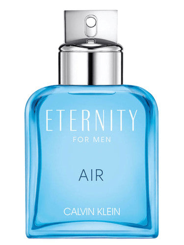 Calvin Klein Eternity Air for Men perfume bottle with silver spray cap on white background