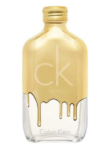 Calvin Klein One Gold Men EDT 100ml perfume bottle with gold drip design, Perfumetics.pk